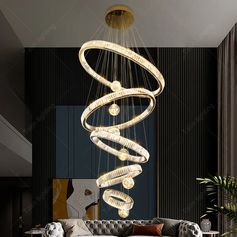 Ring Chandelier  Round Indoor Luxury Pendant Light Gold Led Hanging Living Room Modern k9 Crystal Chandelier Light Pendants