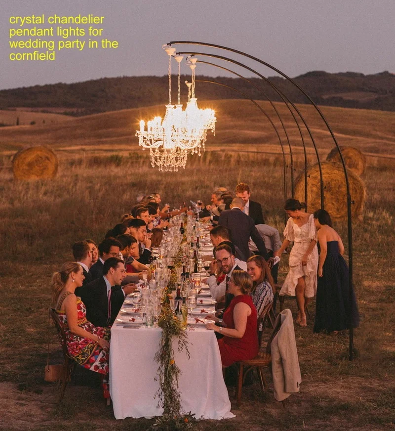 Outdoor Waterproof IP67 Pendant Lamp Crystal Chandelier Lighting for Wedding Events and Parties with E12 E14 Base Dimmer Bulb