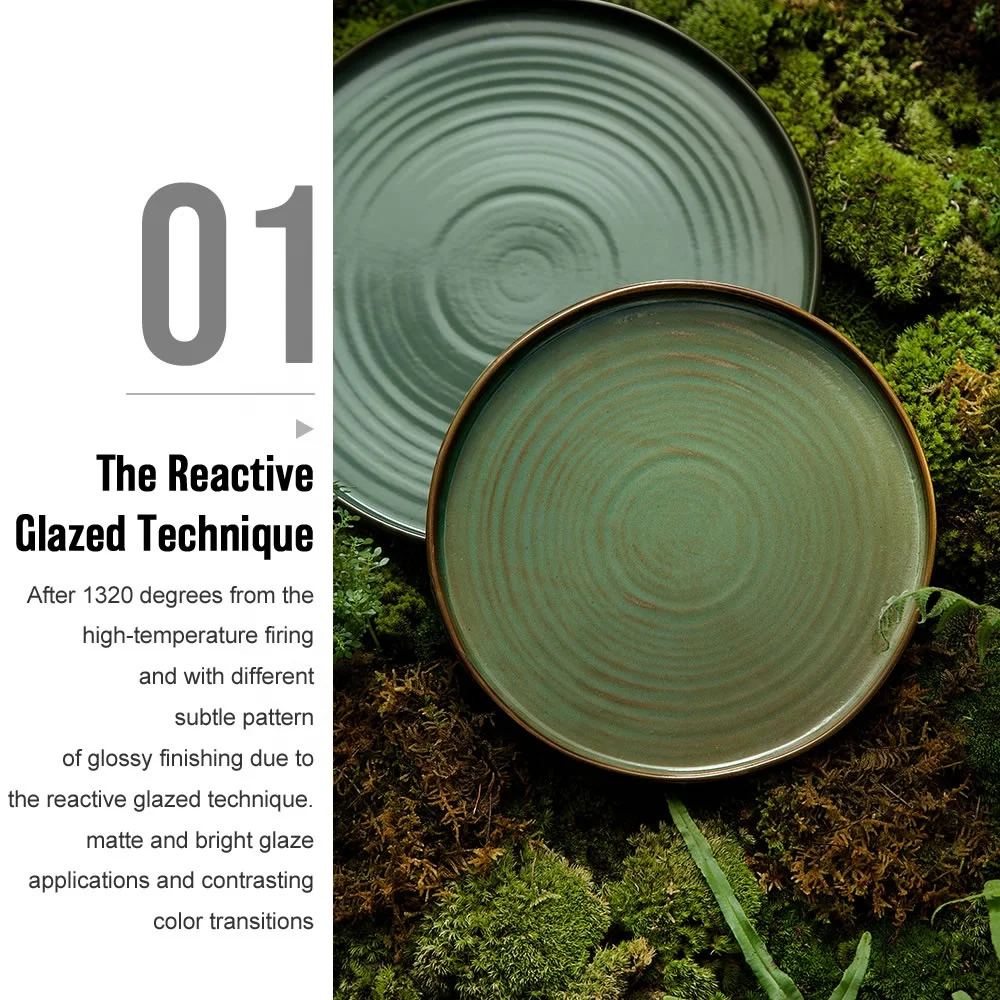 Nordic Irregular Rustic Green Restaurant Porcelain Plates Modern Catering Hotel  Unique Ceramic Dinner Dish and Plate