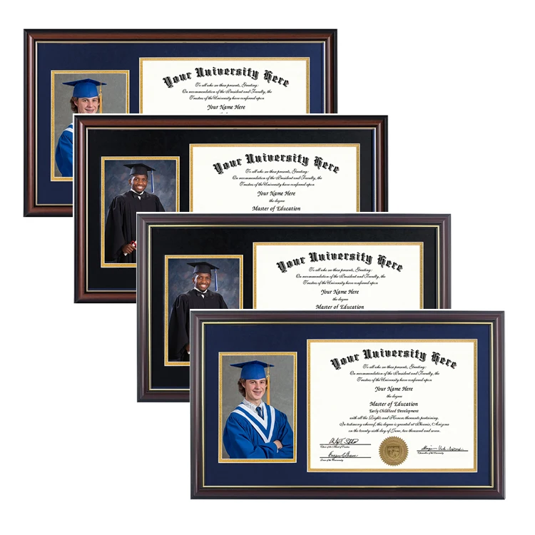 Customization Eco-Friendly Certificate Diploma Photo Frames with Black Over Gold Double Mat