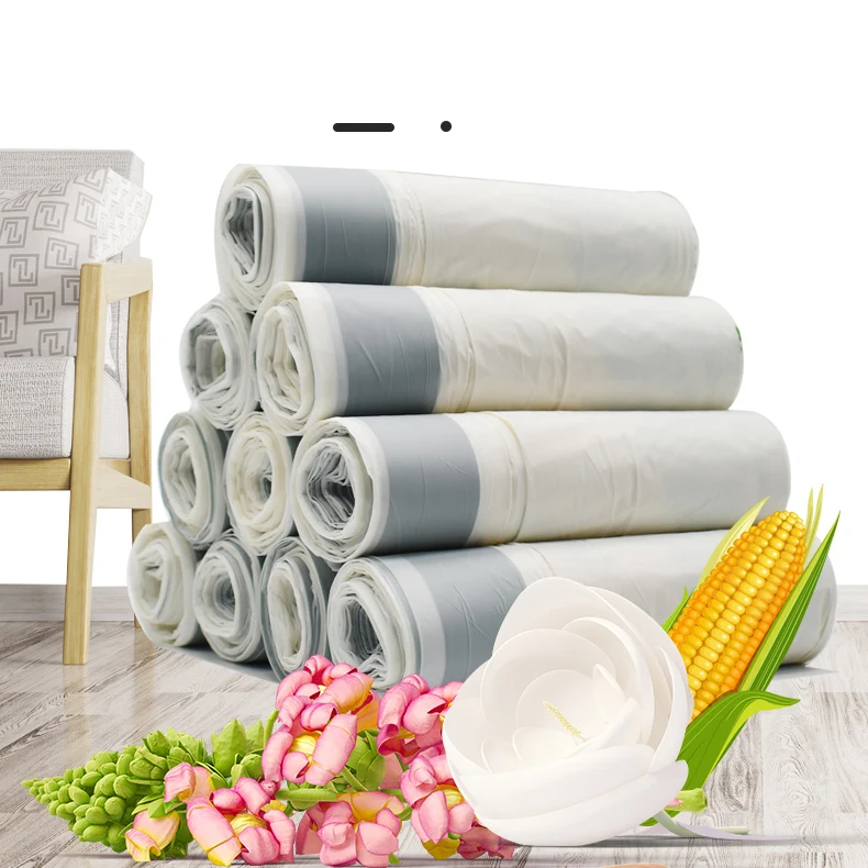 Biodegradable drawstring plastic 13gallon trash (garbage) bag pbat pla rubbish bag roll wholesale compostable trash bags