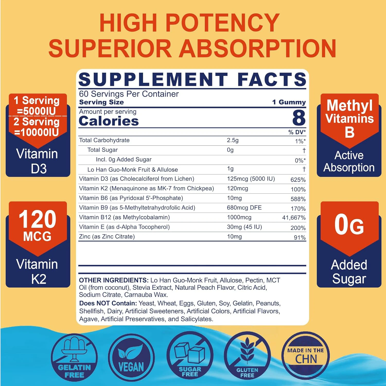 Private Label Supplements Supports Bone Muscle Liquid Gummy Candy Tooth Strength Halal Vitamin D3 + K2 Gummies