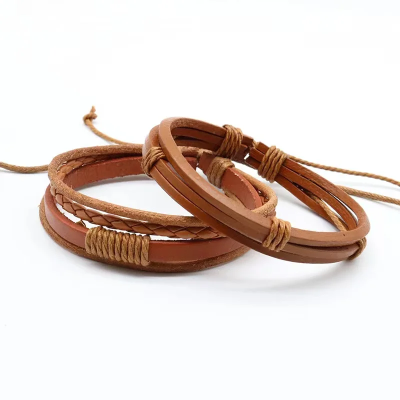 European and American hot-selling hand-woven cowhide bracelet multi-piece combination