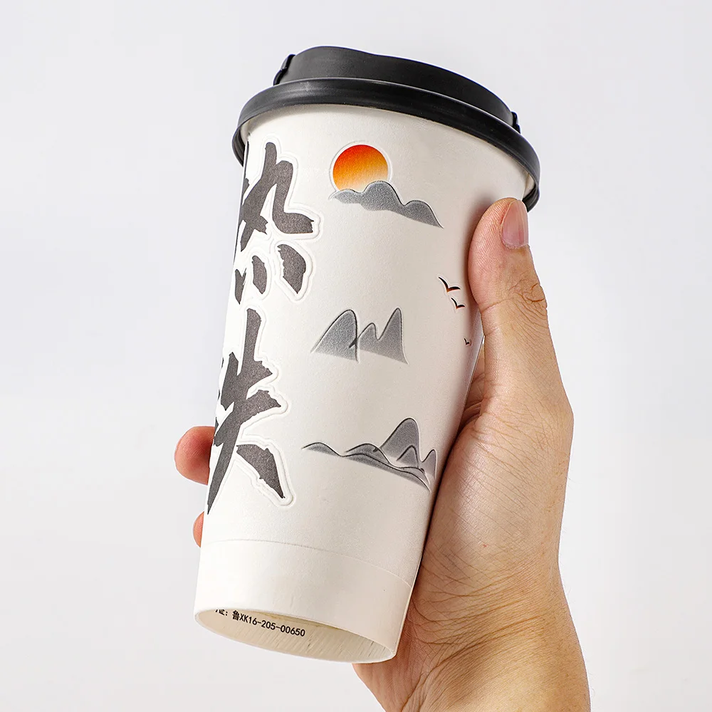 LOKYO Pla flocking degradable take away 8oz 16oz disposable 3D single double wall hot chocolate cocoa coffee paper cups