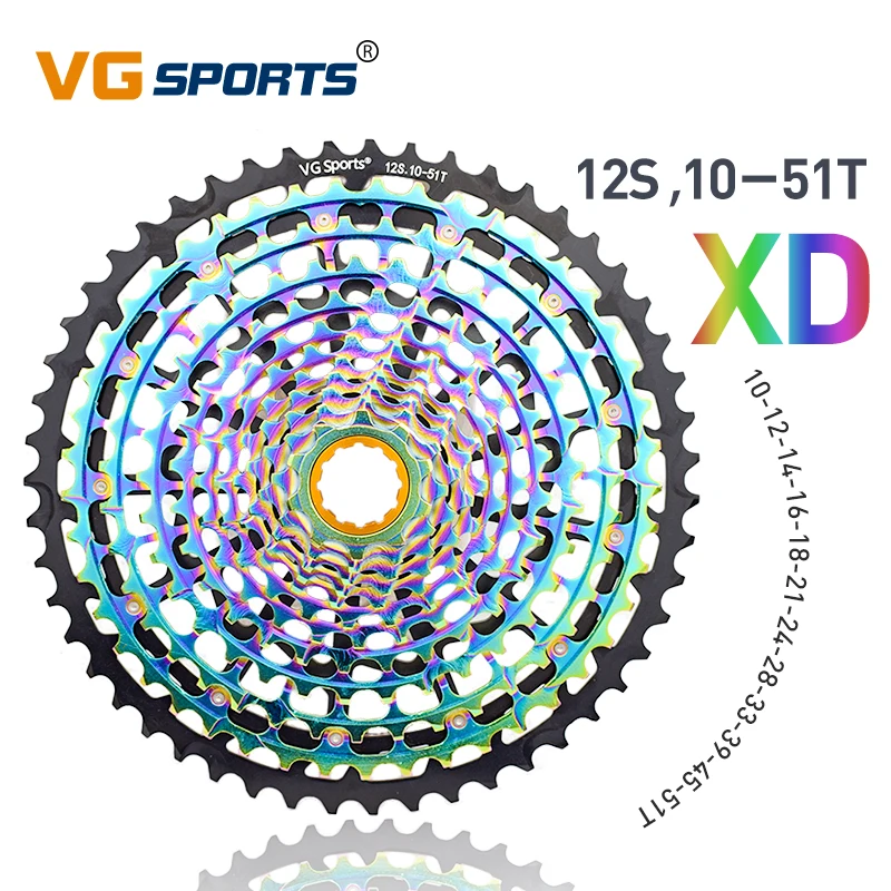 VG Sports MTB 12 Speed 10-51T Cassette freewheel Ultimate XD Cassette Rainbow 398g 12s Cassette Colorful