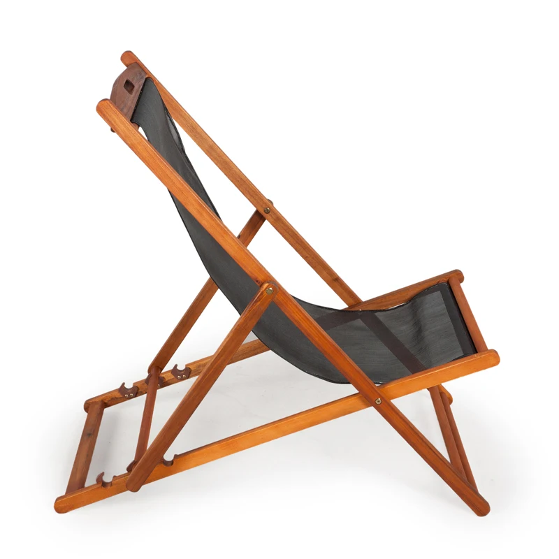 Customized logo for brand advertisement replaceable Teslin mesh fabric wood lounge beach deck chair