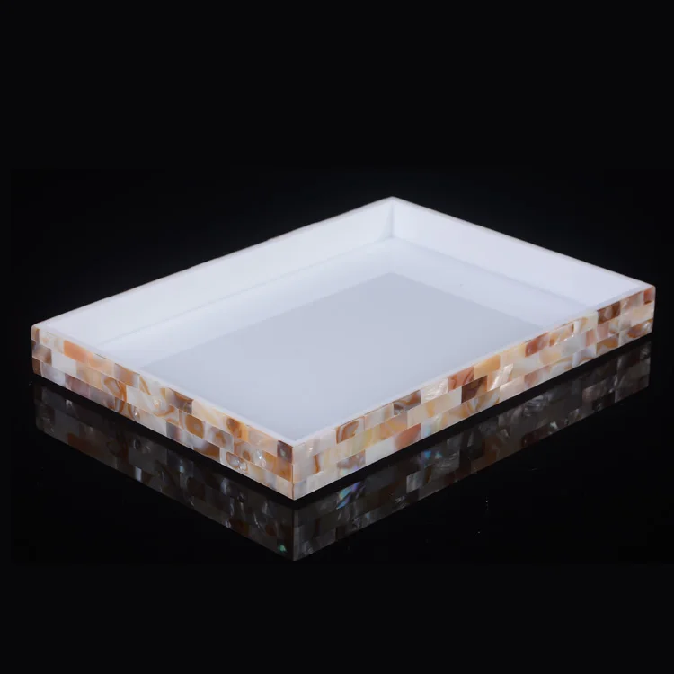 Custom logo luxury high end square  white MOP sea shell tissue box with stainless steel lid for gift spa hotel villa department