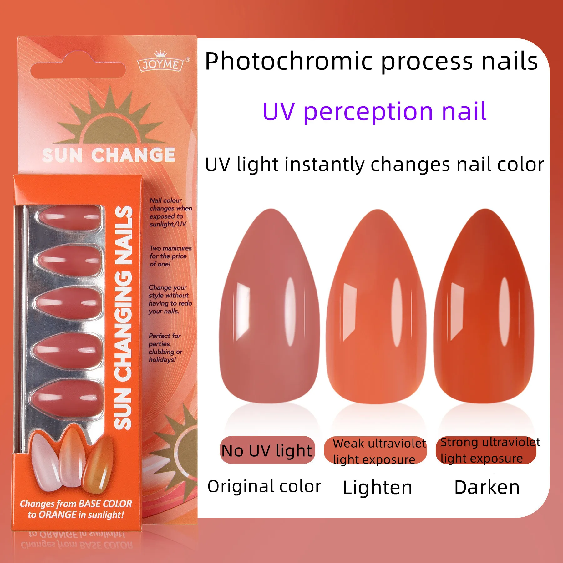 Best selling  luxury high quality sunlight changing nails nail tips artificial fingernails colour changing false nails