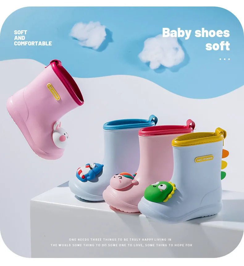 Cute Cartoon Children Kids Boots Mid-Calf Height Waterproof Ankle Rubber Boots For Winter EVA Rain Boots For Kids