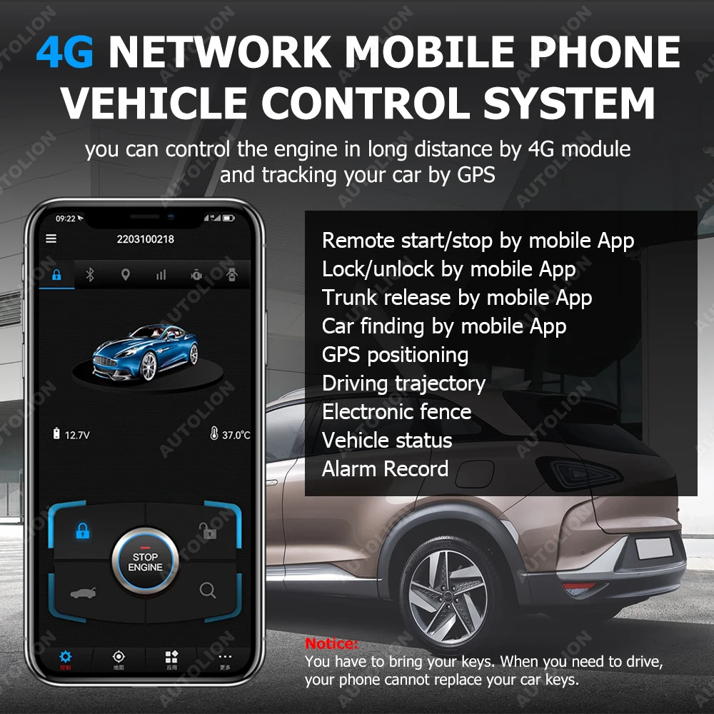 4G GSM Mobile Phone Control Car with Net Monitor Vehicle Condition Remote Start stop car lock unlock trunk release
