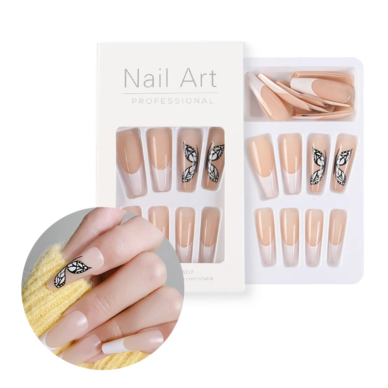 ROSALIND extra long fancy press on gel polish nails set quick reusable 24pcs stick on false nails kit with jelly adhesive