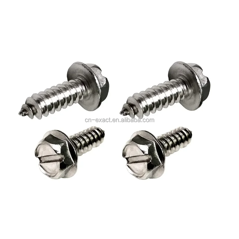 Factory Wholesales fastener slotted hex washer head twinfast sheet metal self-tapping license plate frame screws
