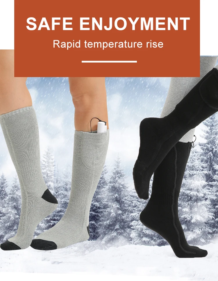 Thick Winter Outdoor Ski Thermal 3.7V Electric Rechargeable Battery Heated Hiking Cozy Crew Socks Wool Hiking Sock for Men Women