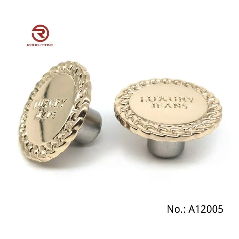 Dongguan Rich Button Factory Custom Logo Gold Jean Button And Rivets Zinc Alloy Metal Black Denim Buttons For Garment