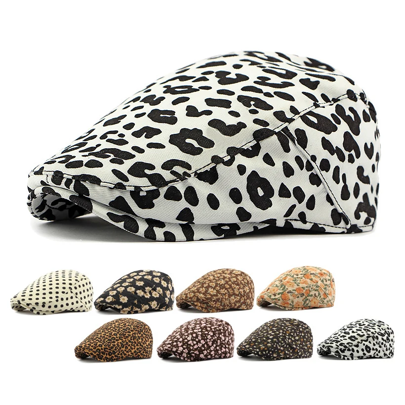 Corduroy Leopard Print Beret Newsboy Gatsby Cap Flowers Golf Cabbie Beret Flat Cap Ivy Hats Hunting Driving Cap Catsby Hat