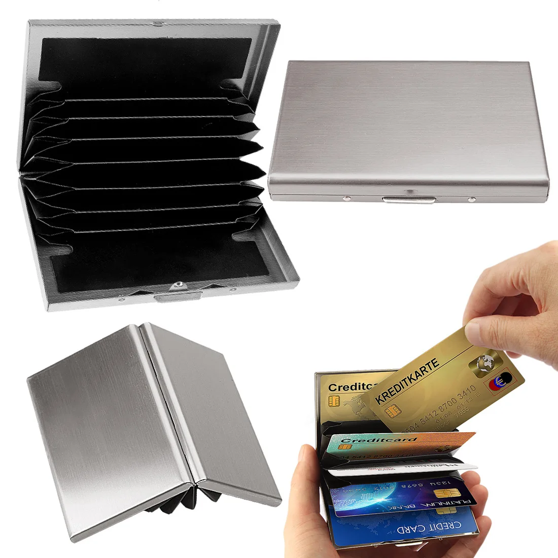 Premium stainless personal custom logo branded business card holder folding pocket black business visiting check card holder