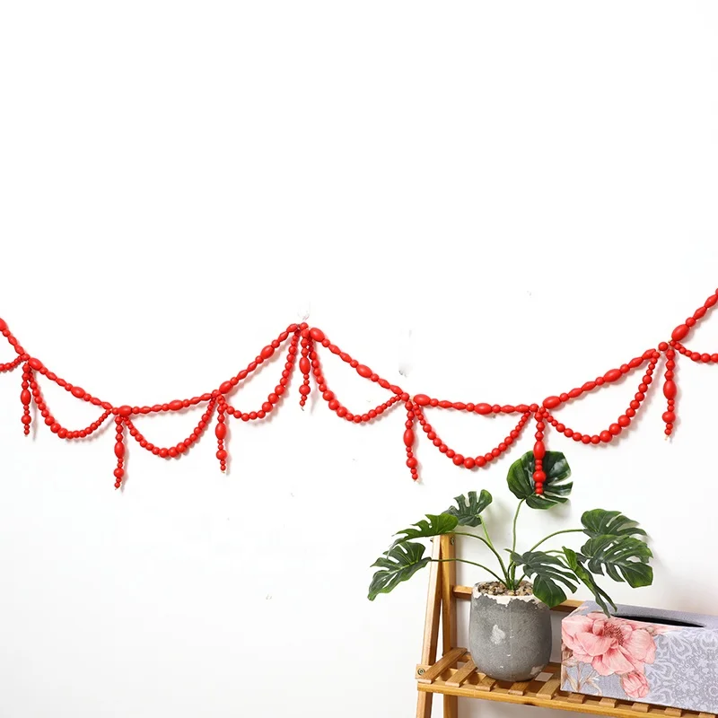 6 Feet 190cm Christmas Red Wood Bead Looped Garlands Rustic Vintage Beaded Garland Farmhouse Home Decor Tree Ornaments