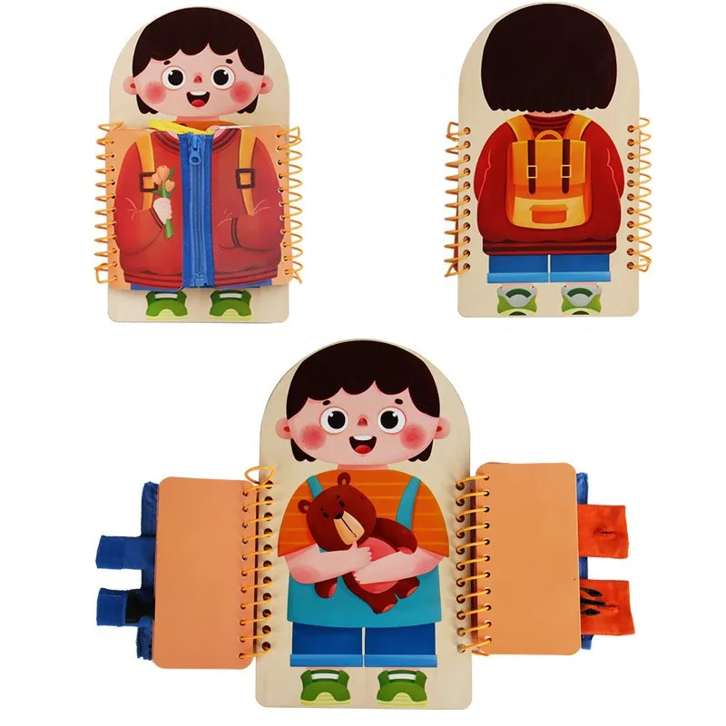 Montessori Wooden Early Enlightenment Life Skills Training Multi-layer Dressing Busy Board Button Button Wooden Toy for Children