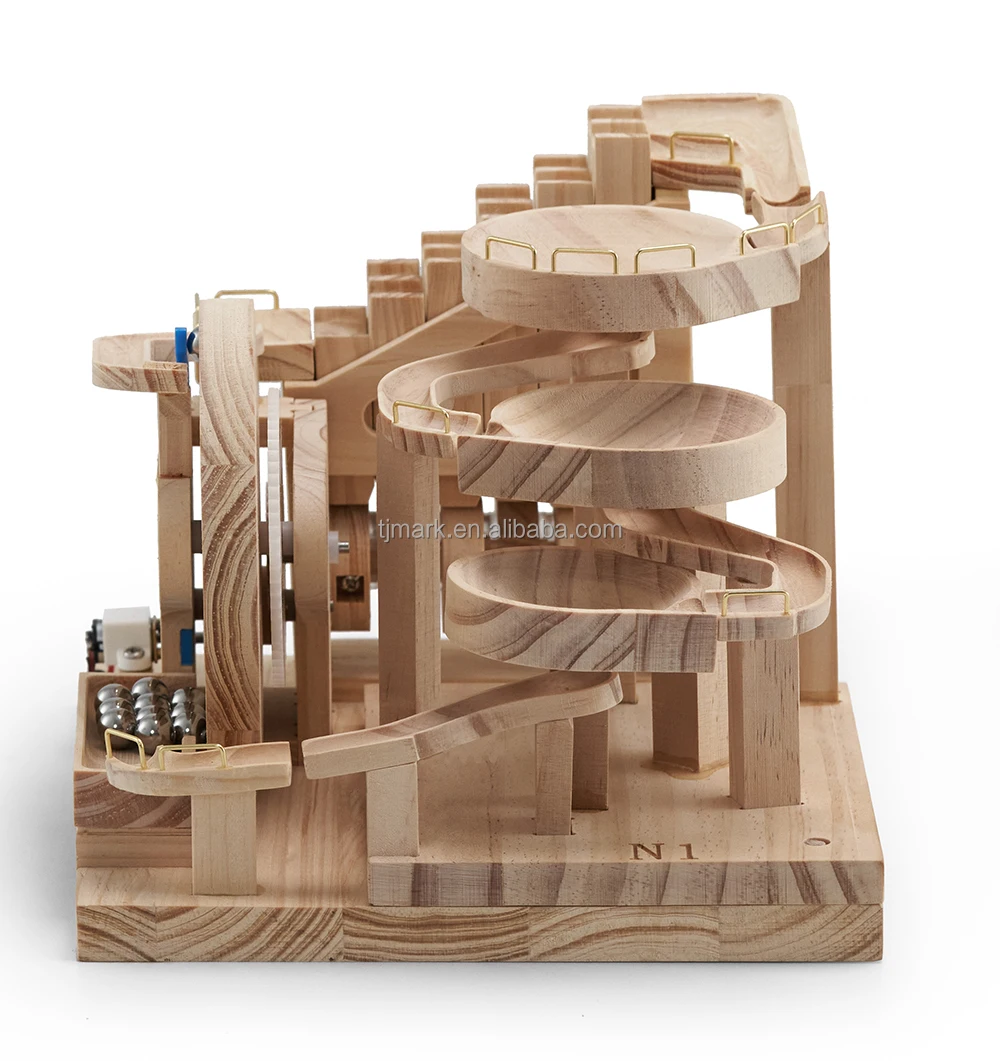 Educational  Christmas 52CM Wooden Railway Toy Model Set Automatic Rollerball  board Gift For kids and Adults