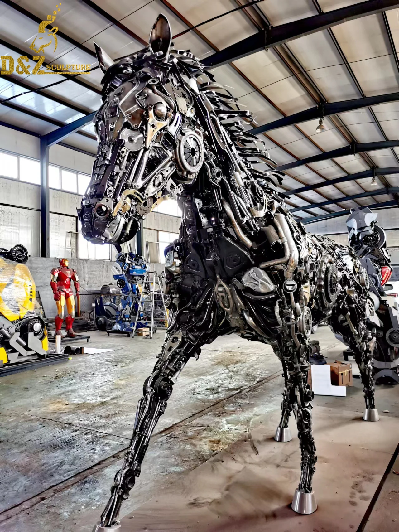 Custom made modern art design scrap metal horse sculpture for bar hotel mall decoration