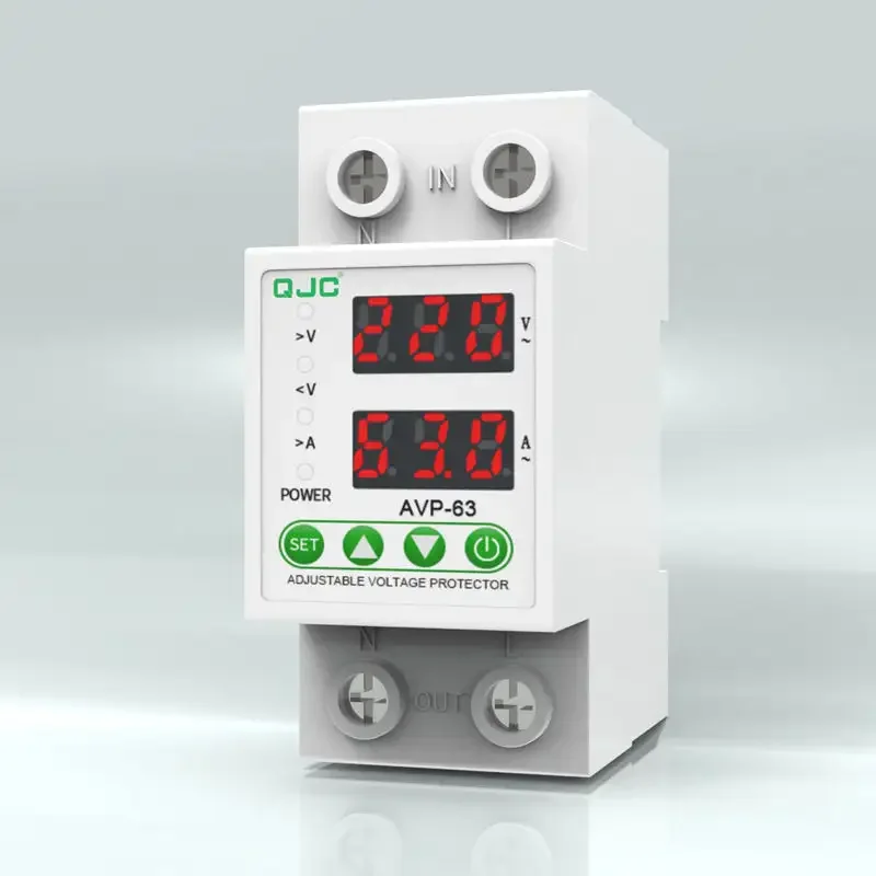 QJC High Quality   1-40A 1-63A 240V 120V Adjustable Automatic Digital Relay Delay Over and Under Voltage Protector