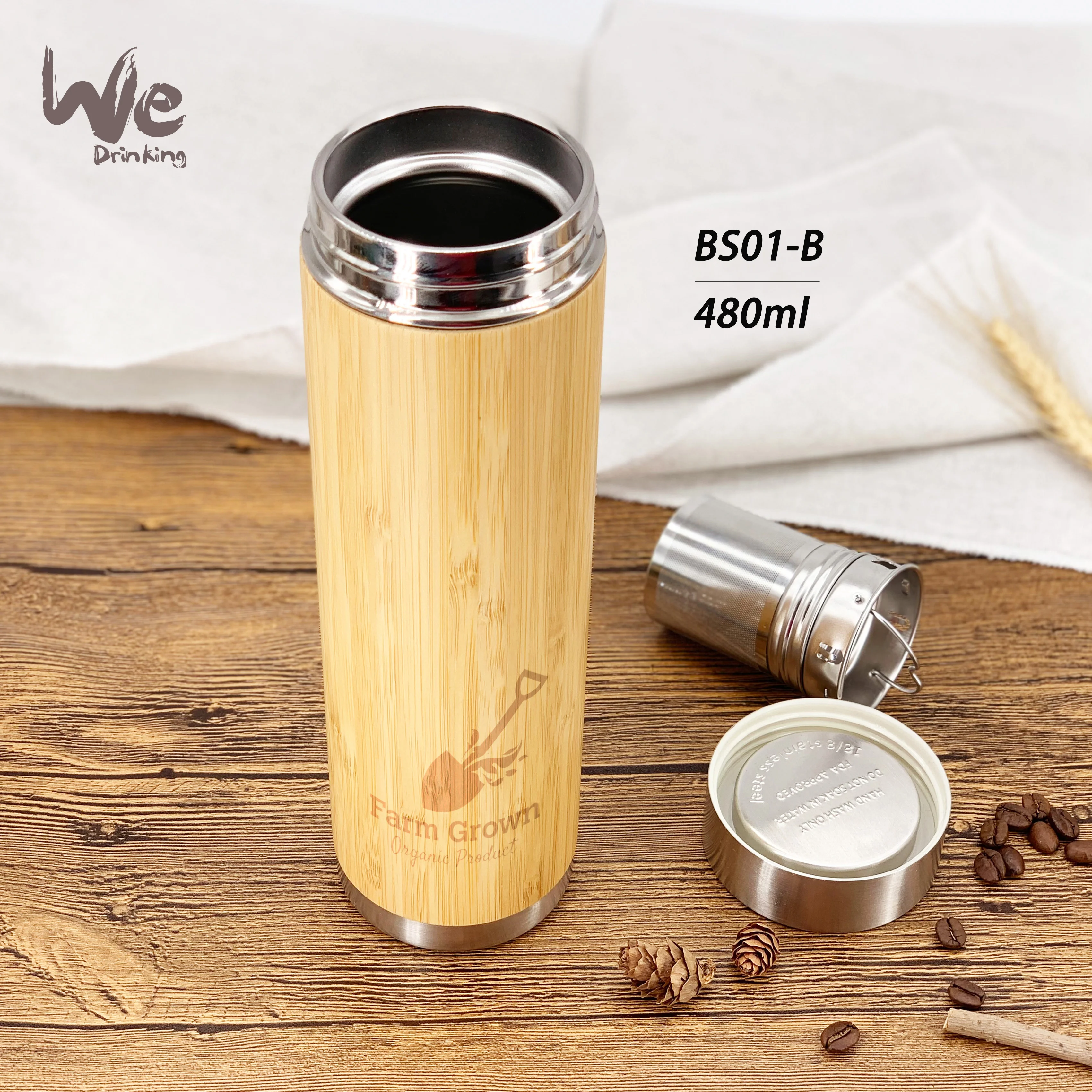BS01 500ml 17oz Vacuum Insulated Bamboo Infuser Bottle