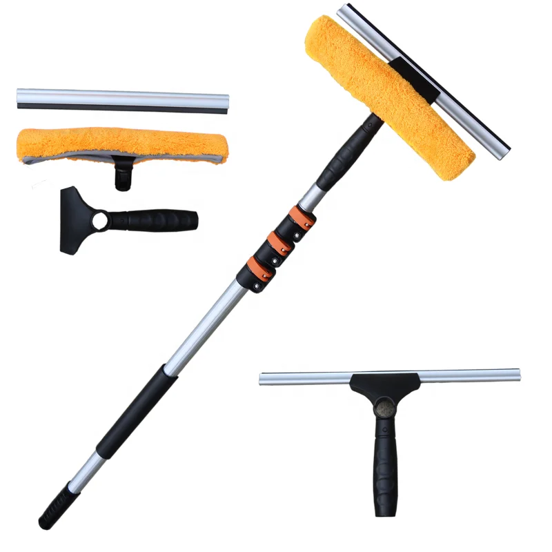 Telescopic Chenille Squeegee Window Cleaner Window Glass Cleaning Extendable Pole Kit for  Indoor Outdoor Window