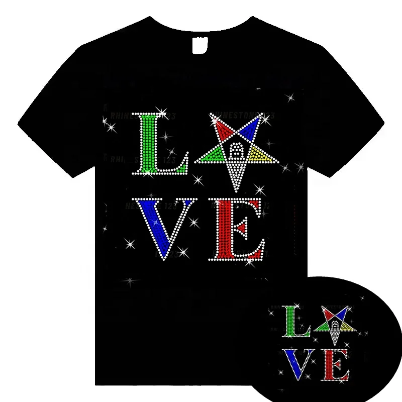 Custom Wholesale oes Eastern Star Rhinestone Transfer  Design iron on Bling Rhinestone Iron Heat Transfer Hotfix Ready to Press