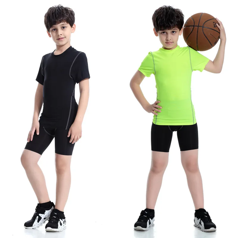 Wholesale Boys 2pcs Sports Quick Dry Fitness Wear Kid Gym Tights Compression Clothing Set