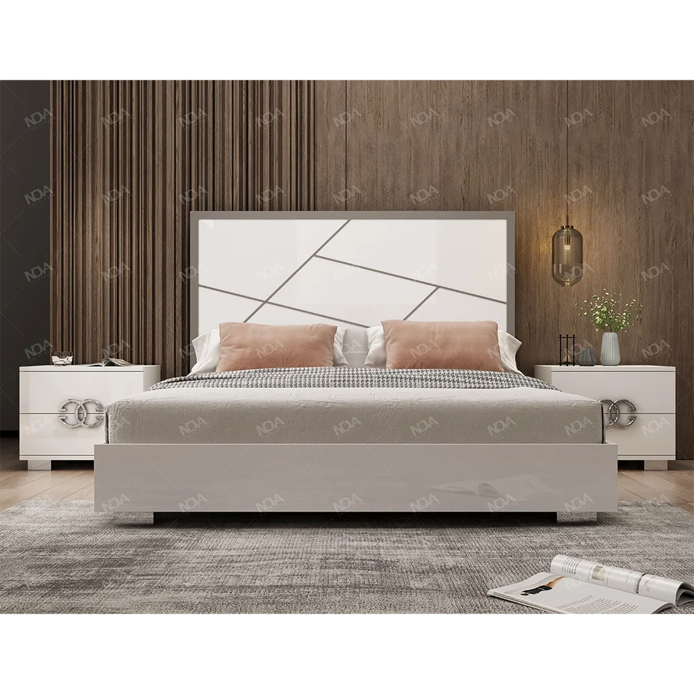Luxury Royal Adult Bedroom Set King Size Home Hotel High Gloss Bedroom Furniture Set With Nightstand Dresser And Chest