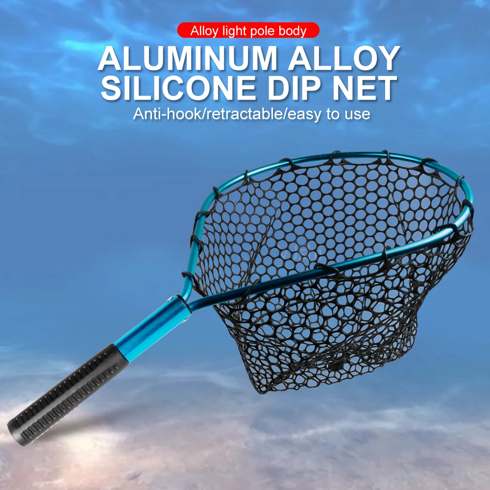 Wholesale Folding Aluminum Alloy Flying Fishing Tackle Nylon trolling casting fussing hand net Fishing Nets