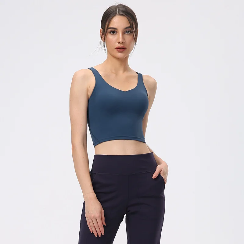 New fashion sexy V neck crop tops U shape back fitness tank tops for ladies