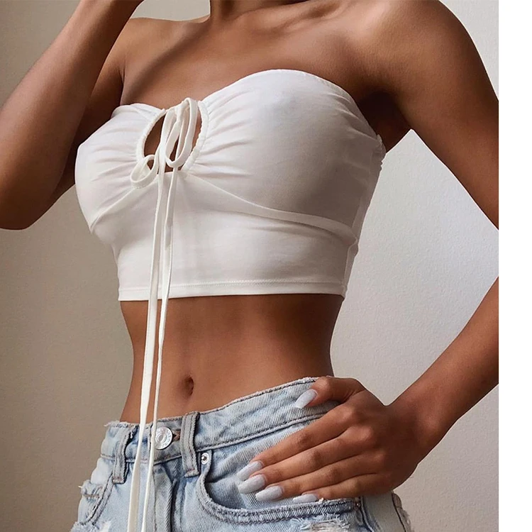 YH1442 2020 Fashion Hollow Out Halter Knitted Women Backless Street White Short Tank Tops