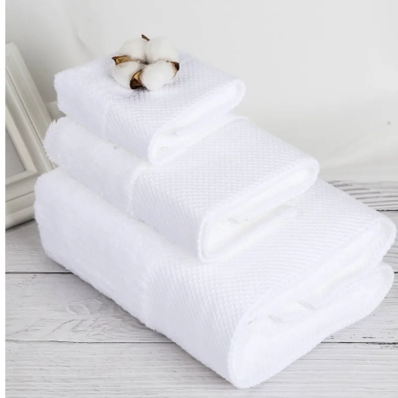 Factory Customizable White Cotton Bath Towel Set Embroidered Terry Face Hand Towel for Hotels Travel Bath Use