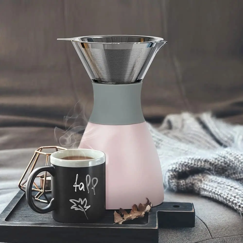 FREE SAMPLE Insulated Pour Over Coffee Maker Double-Wall Vacuum Stainless-Steel Filter Take on the Go Carafe Easy Wash machine