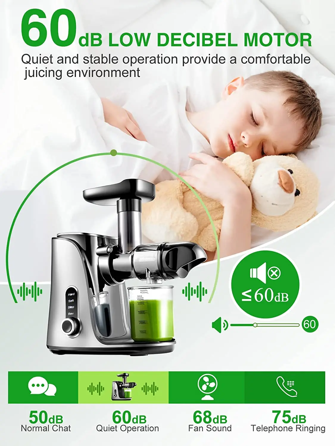 Slow Masticating Juicer, AMZCHEF Slow Juicer Extractor Professional Machine, Cold Press Juicer with Quiet Motor/Reverse Function