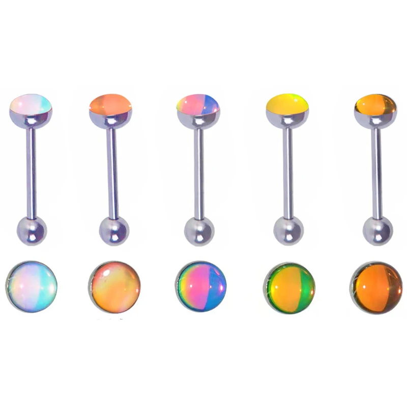 Stainless Steel Straight Tongue Nail External Thread Multicolor Flashing Film Enamel Tongue Ring Piercing External Tongue Nail J
