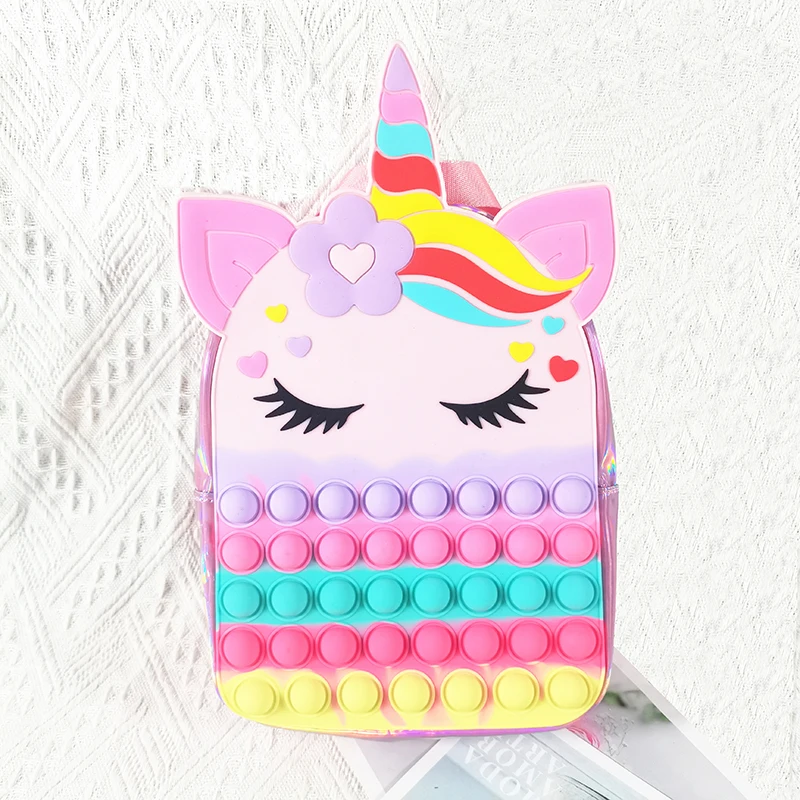 Latest Sensory Pops Boy Girl Backpack Customizing  Logo Cartoon Silicone Pop Push Bubble Anti-stress Fidget Backpack Student Bag