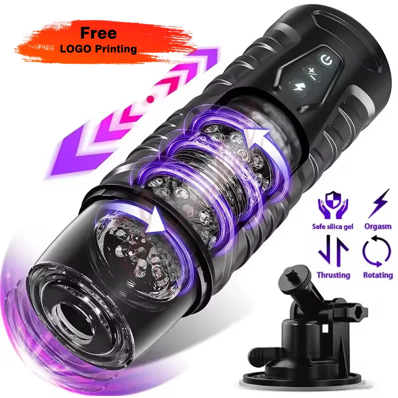 BLACK KNIGHT automatic Thrusting Rotating Male Masturbator Cup 3D Realistic Textured Electric Pocket Pussy Man Stroker Machines