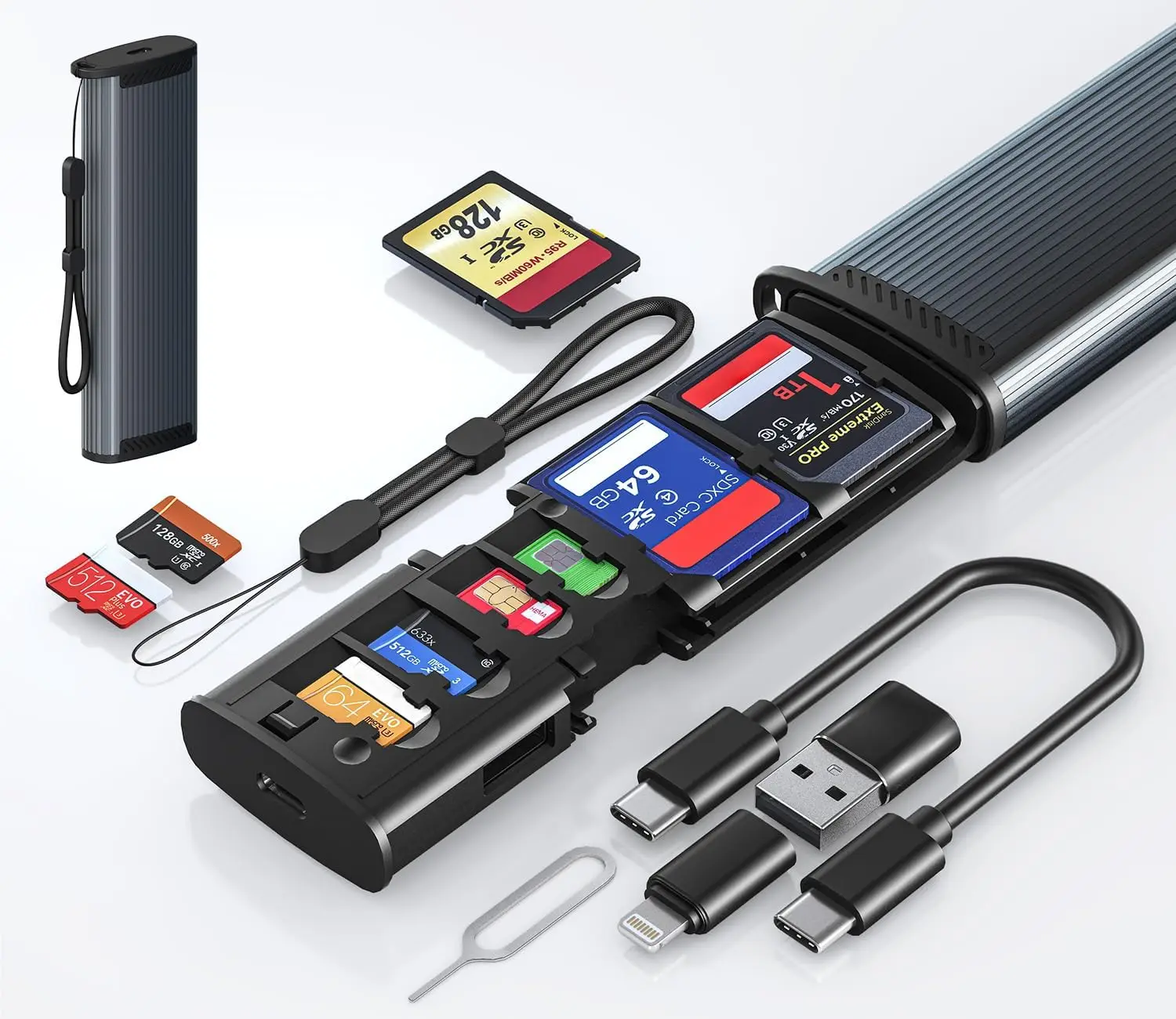 Высокоскоростной чехол для переноски карт держатель SD/TF считыватель 4 * TF 2 SIM 3 SD слот с кабелем C-C адаптер USB3.0