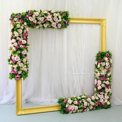 Wholesale 2M Wedding Decoration Flower Stand Backdrop New Gold Resin Frame With Flower Runner Wedding Shooting Background