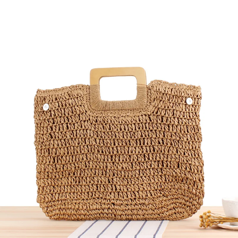 Hand Woven Large Casual Handbags Straw Tote Bag Women Beach Bag with Lining Pockets for Daily Use Beach Travel
