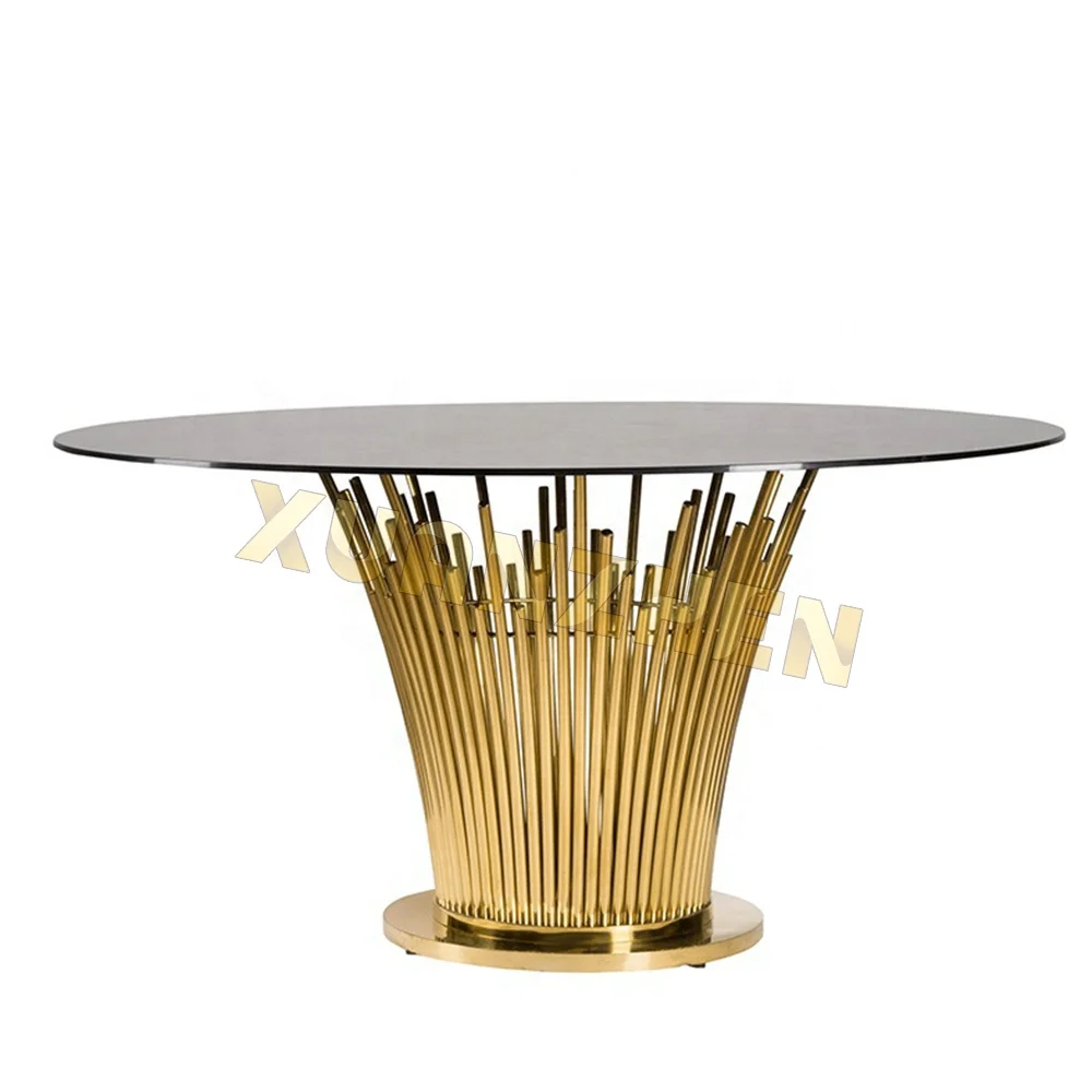 Living room furniture restaurant stainless steel modern glass luxury dining table round dining table set dining tables