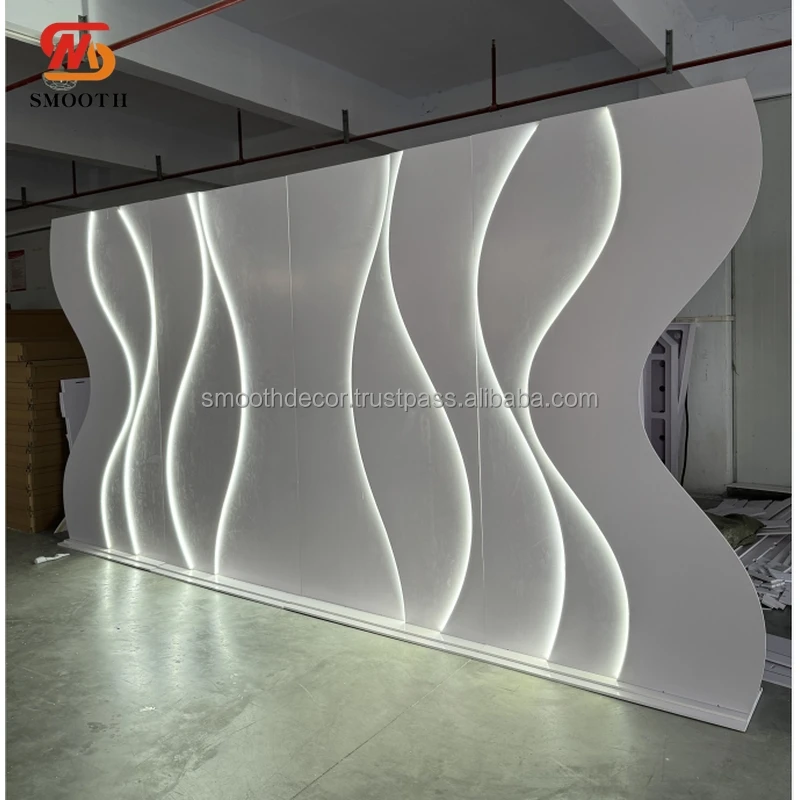SMOOTH Modern Custom Pvc Acrylic White Ripple Baby Shower Birthday Party Backdrop With Led Lights For Wedding Event Stage