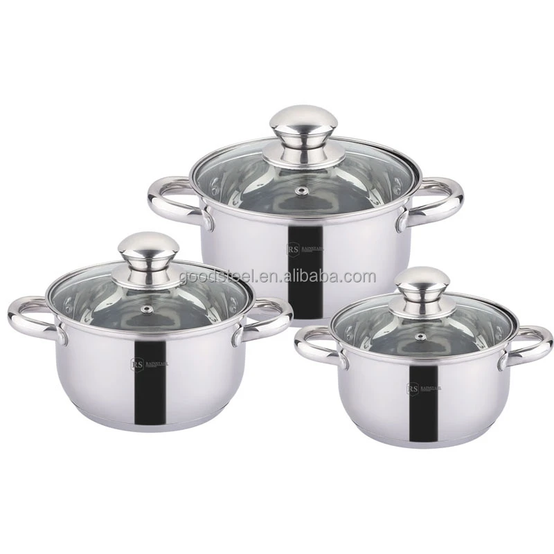 Russia 6pcs Cookware Set 16 18 20cm Stainless Steel Pot with 7 steps induction bottom Eco-Friendly Polished Outer Coating