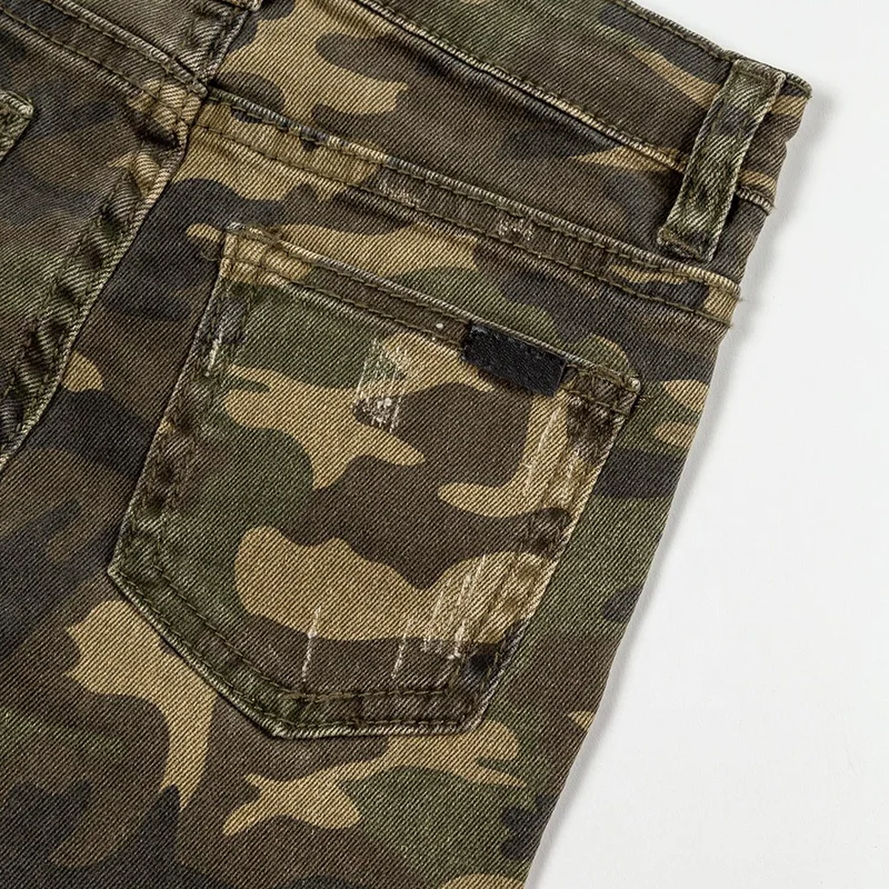 YUEGE Custom New Style Jean For Man Military Camouflage Ripped Distressed Denim Pants