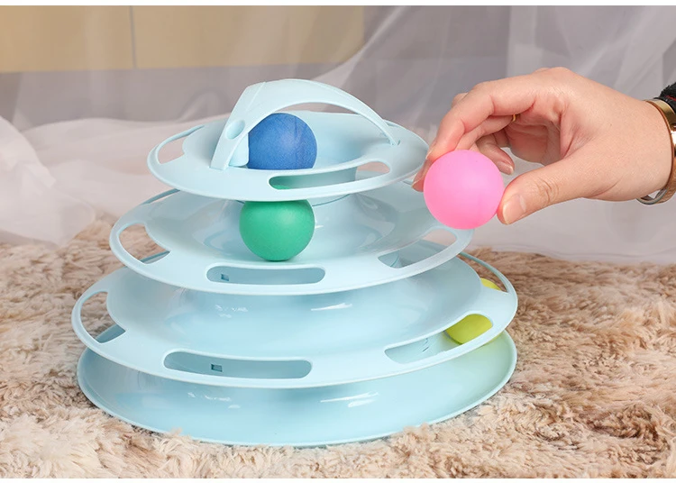 Cat Toy Turntable Roller 4-Level with Colorful Balls Interactive Play Excercise Kitten Fun Toys 2Pieces/Carton