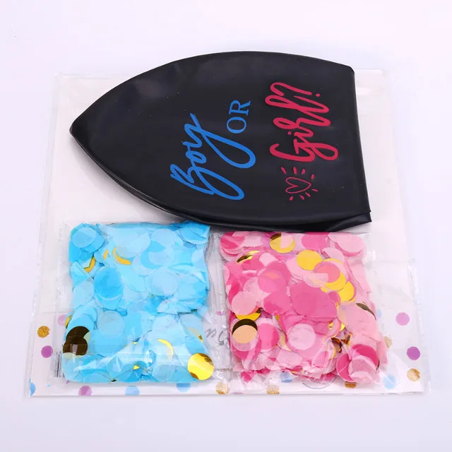 Gender Reveal Party Supplies Set with Pink and Blue Confetti Packs for Boy or Girl 36 inch Large Black Balloon