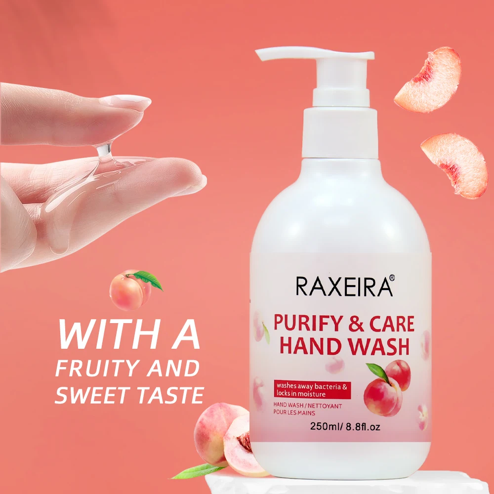 OEM Peach Perfume Organic Purify Care Hand Wash Liquid Soap Custom Clean Moisturizing Hand Wash Soap