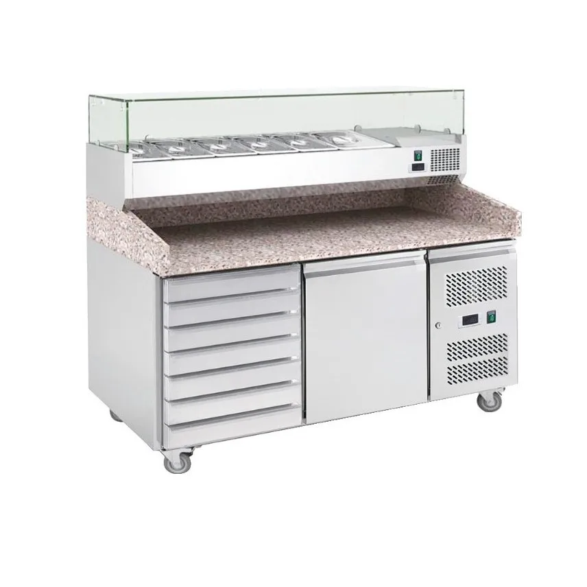 JINBEST Marble Pre Table Refrigerated Counter Workbench Pizza Cabinet Salad Bar Air-cooled